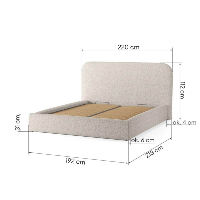 Łóżko Mateo 200x200 ze stelażem i pojemnikiem, szarobeżowy melanż