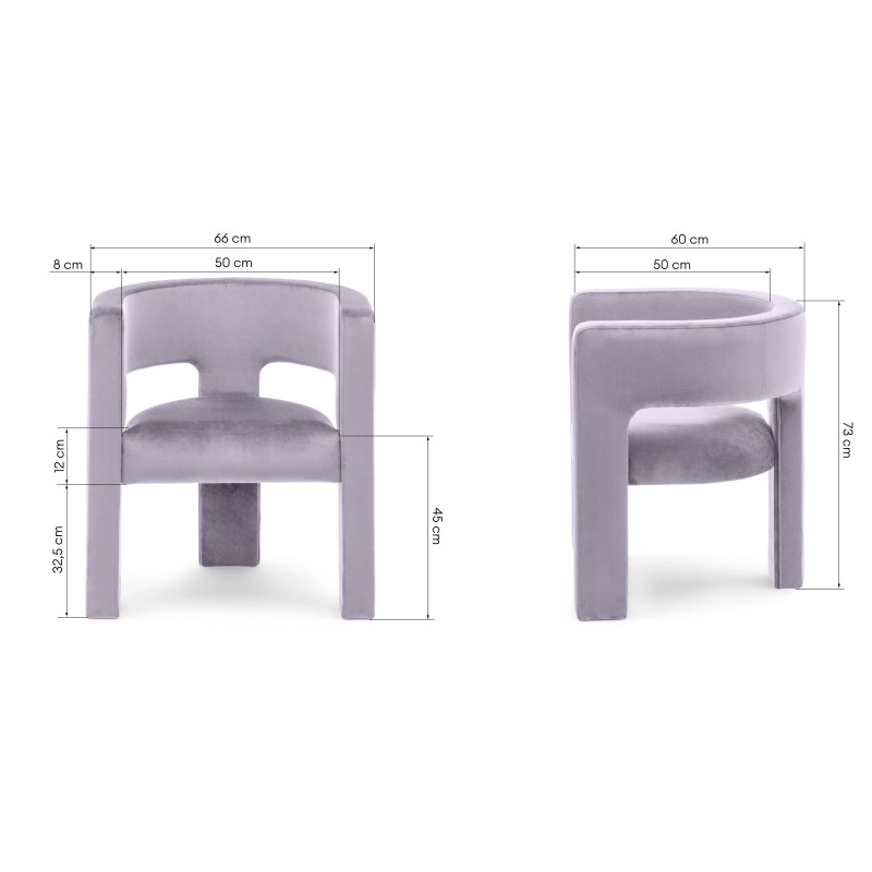 Fotel tapicerowany Alpah jasnofioletowy, welurowy, lilac