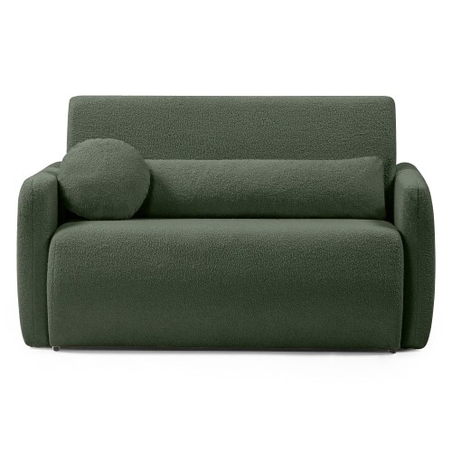 Dwuosobowa sofa rozkładana z pojemnikiem Diosa, ciemnozielona, boucle