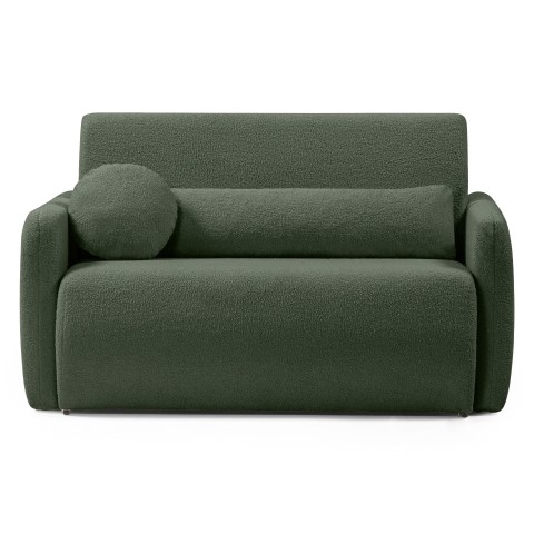 Dwuosobowa sofa rozkładana z pojemnikiem Diosa, ciemnozielona, boucle
