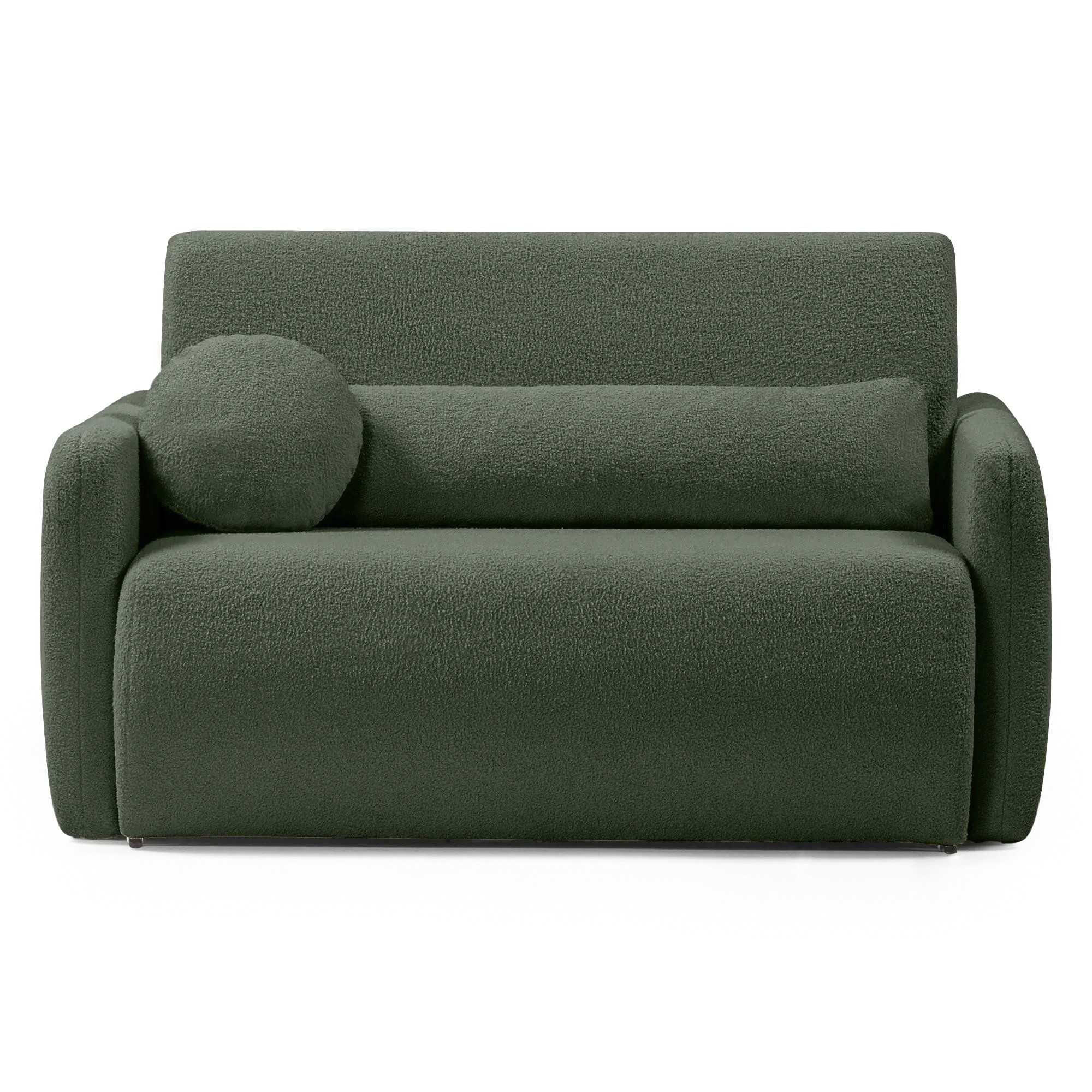 Dwuosobowa sofa rozkładana z pojemnikiem Diosa, ciemnozielona, boucle