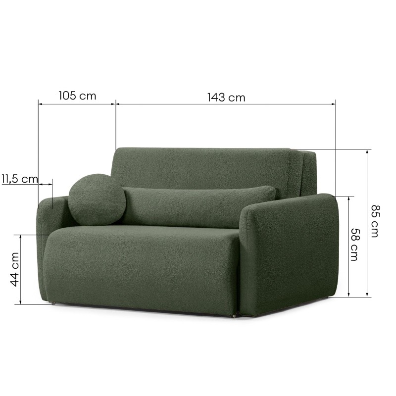 Dwuosobowa sofa rozkładana z pojemnikiem Diosa, ciemnozielona, boucle