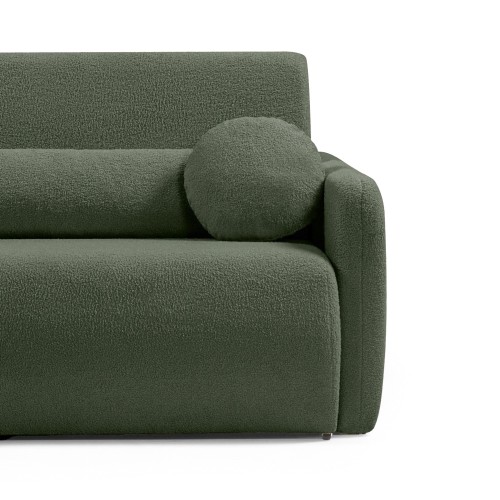 Dwuosobowa sofa rozkładana z pojemnikiem Diosa, ciemnozielona, boucle