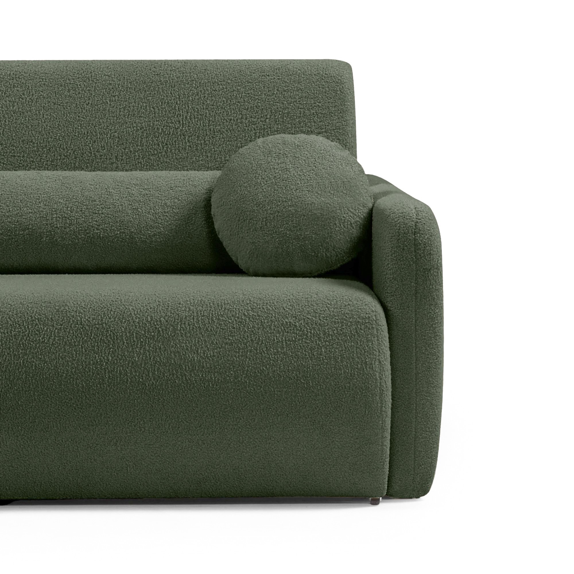 Dwuosobowa sofa rozkładana z pojemnikiem Diosa, ciemnozielona, boucle