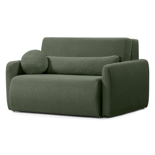Dwuosobowa sofa rozkładana z pojemnikiem Diosa, ciemnozielona, boucle