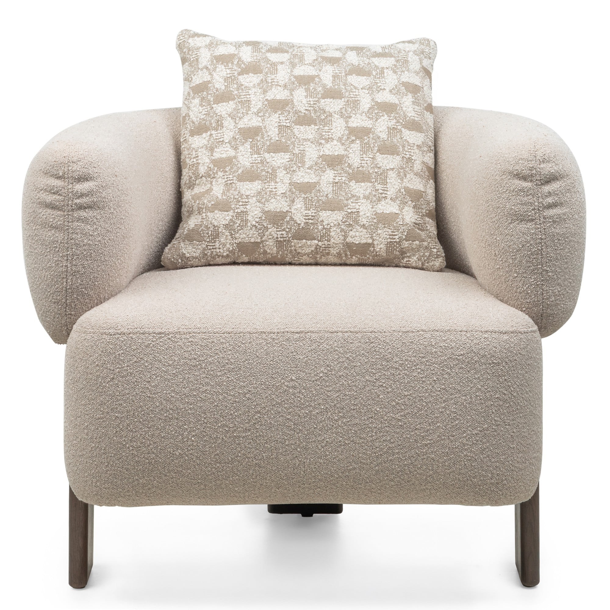 OU-2935 Fotel Noko szarobeżowy, ciemny orzech, boucle, obły