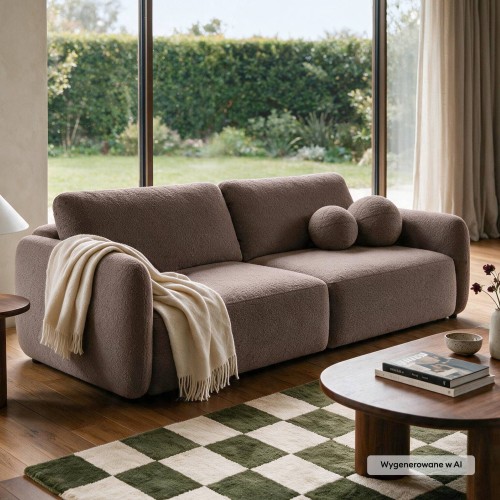 Sofa rozkładana Botse brązowa z pojemnikiem, boucle