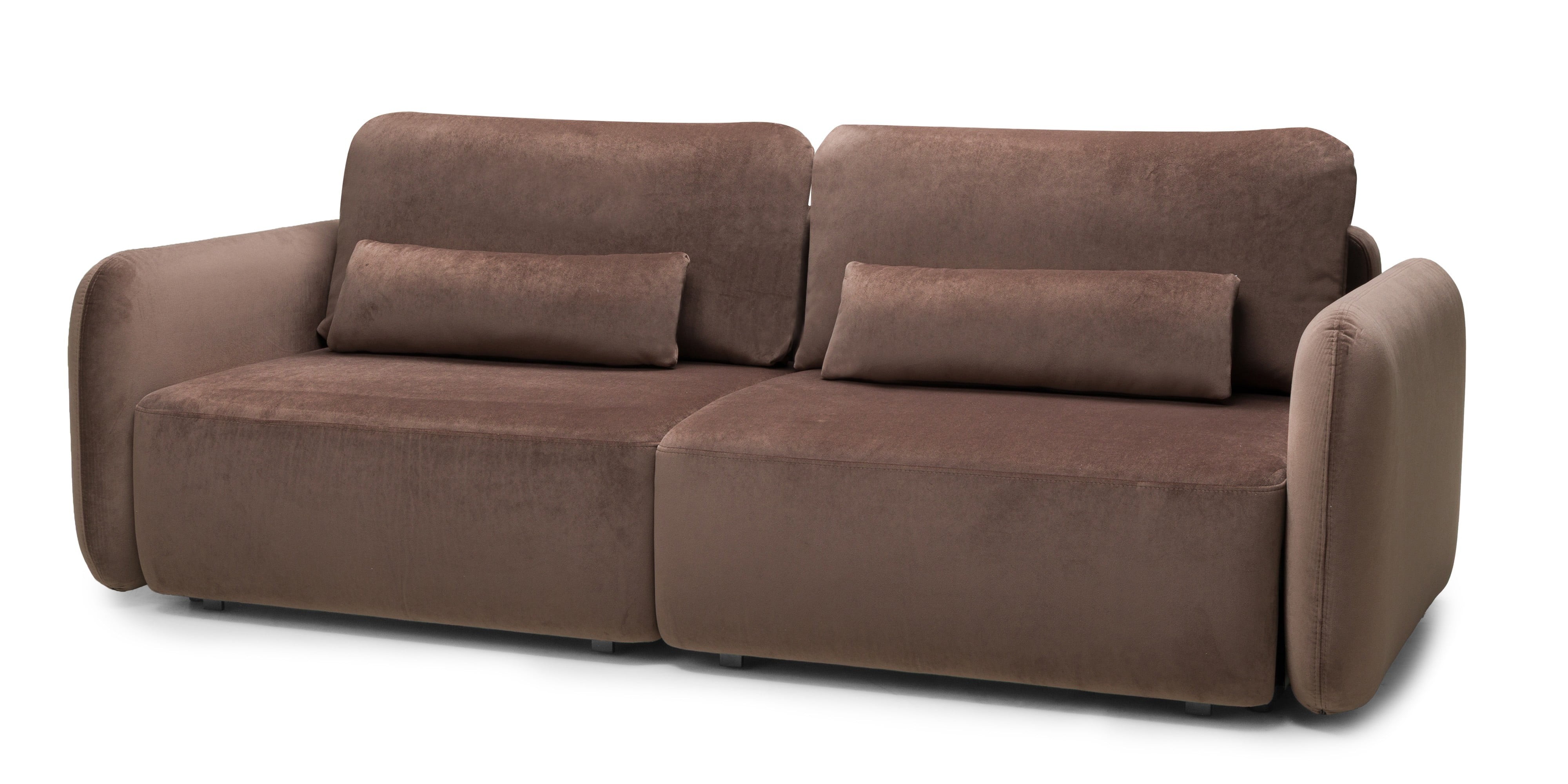 OU-2955 Sofa rozkładana Mossa, pojemnik, obłe kształty, brązowa, welur