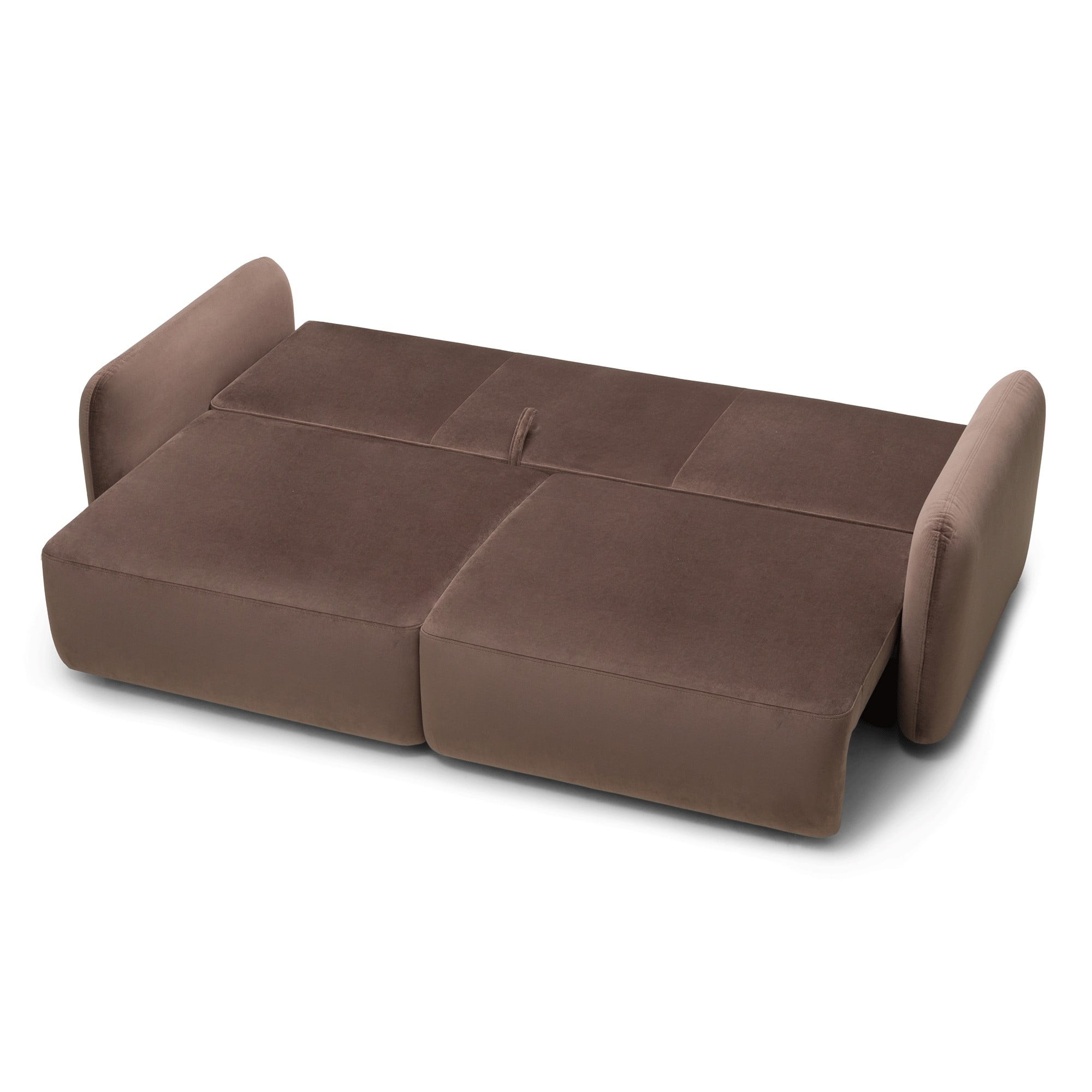 OU-2955 Sofa rozkładana Mossa, pojemnik, obłe kształty, brązowa, welur