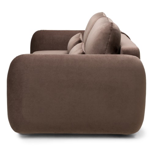 OU-2955 Sofa rozkładana Mossa, pojemnik, obłe kształty, brązowa, welur