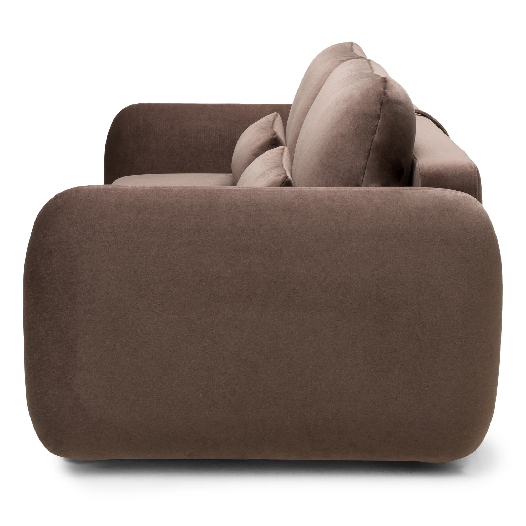 OU-2955 Sofa rozkładana Mossa, pojemnik, obłe kształty, brązowa, welur