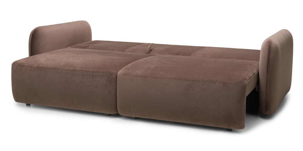 OU-2955 Sofa rozkładana Mossa, pojemnik, obłe kształty, brązowa, welur