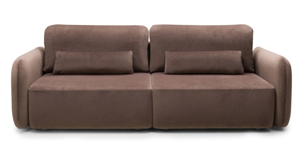 OU-2955 Sofa rozkładana Mossa, pojemnik, obłe kształty, brązowa, welur