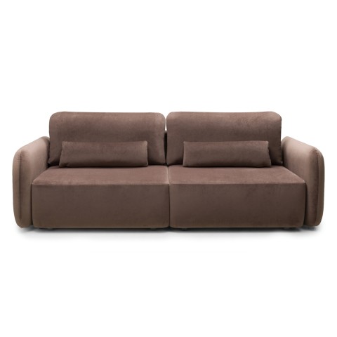 OU-2955 Sofa rozkładana Mossa, pojemnik, obłe kształty, brązowa, welur