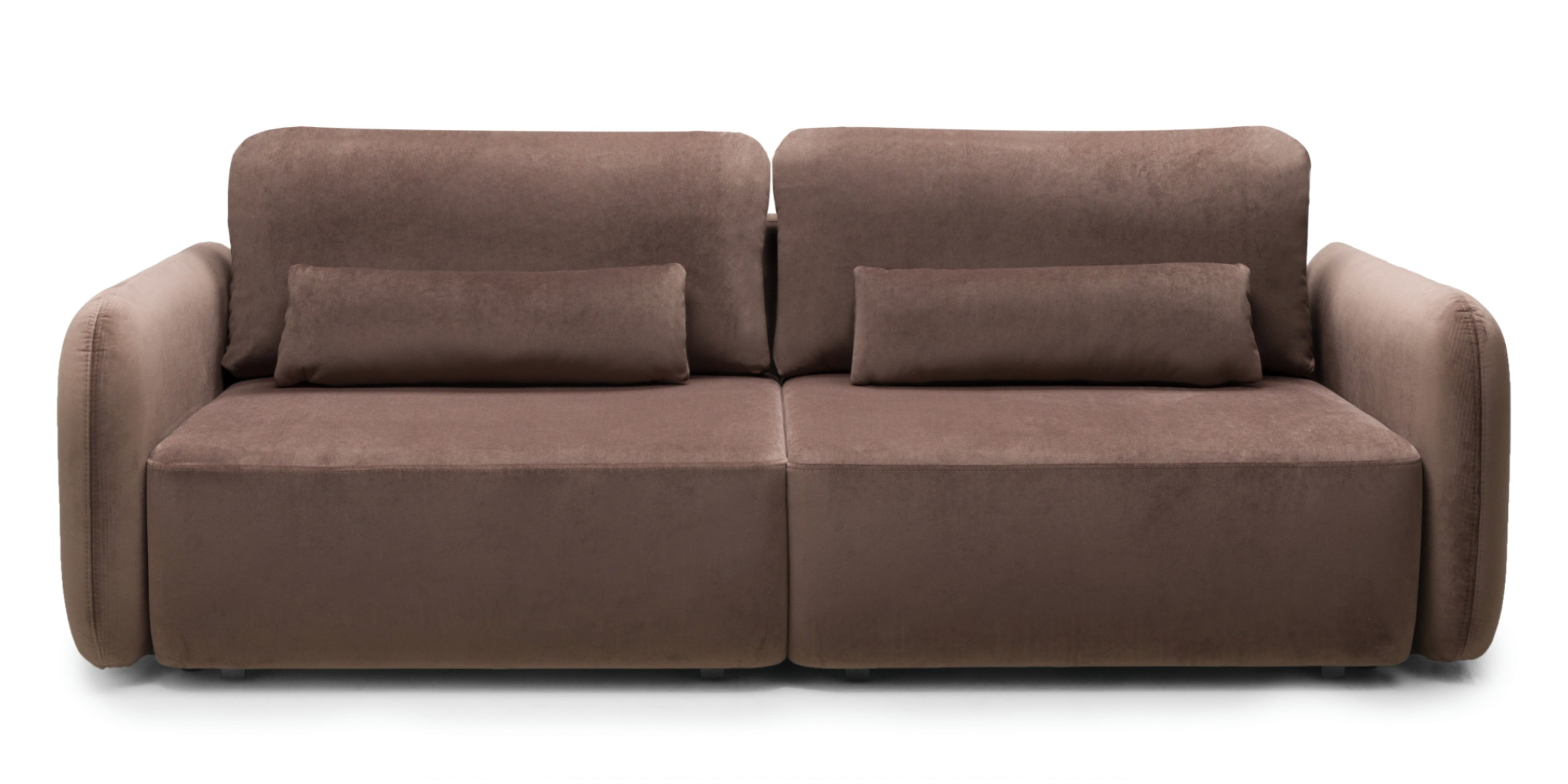 OU-2955 Sofa rozkładana Mossa, pojemnik, obłe kształty, brązowa, welur