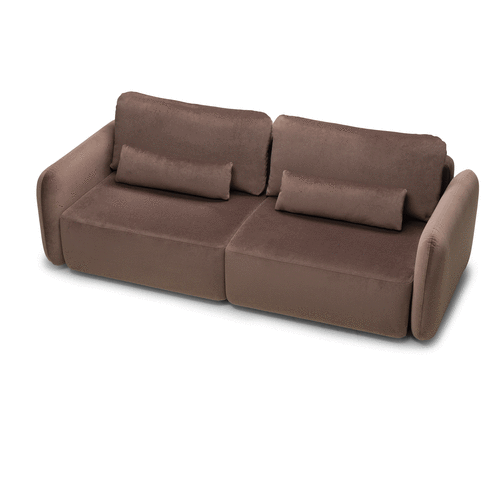 OU-2955 Sofa rozkładana Mossa, pojemnik, obłe kształty, brązowa, welur