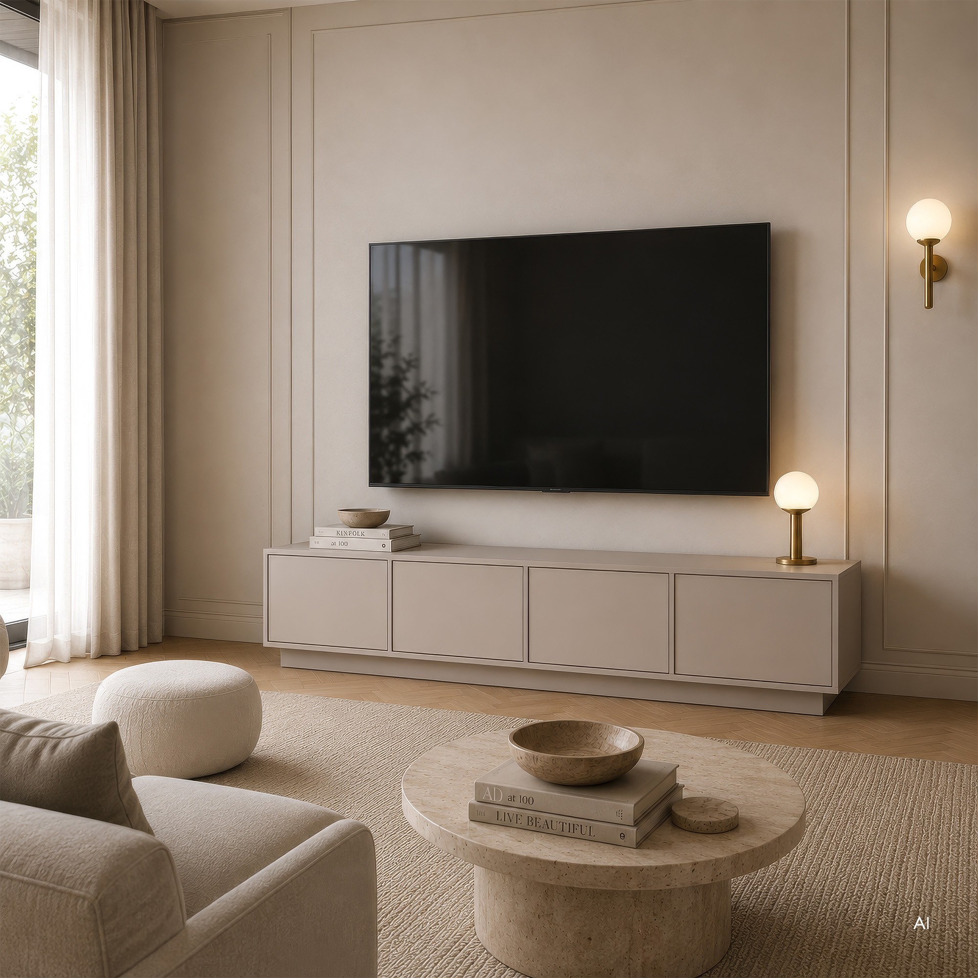 Szafka RTV 220 cm Japandi kaszmirowa