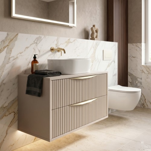 Szafka pod umywalkę Avila 2.0 60 cm, złote uchwyty, kaszmir