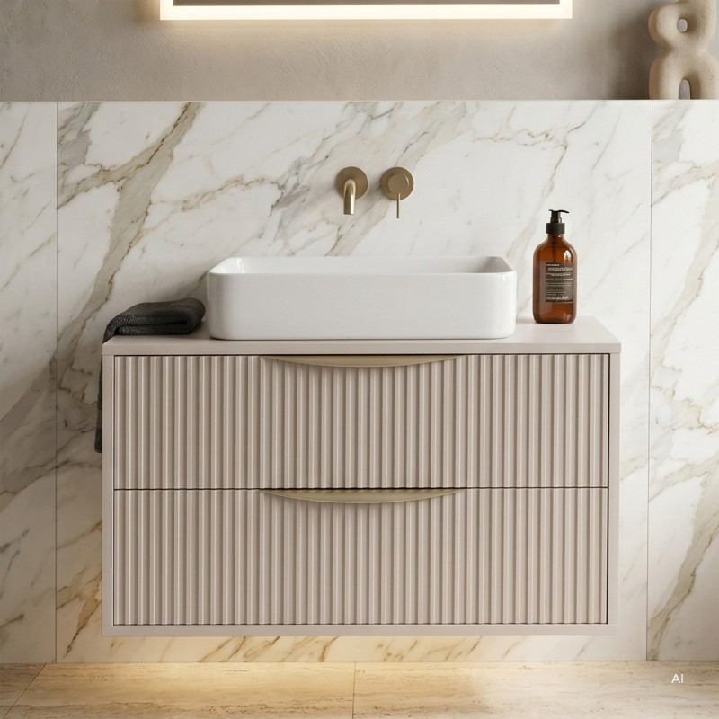 Szafka pod umywalkę Avila 2.0 80 cm, złote uchwyty, kaszmir