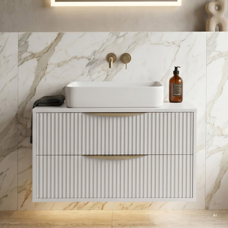 Szafka pod umywalkę Avila 2.0 80 cm, złote uchwyty, biała