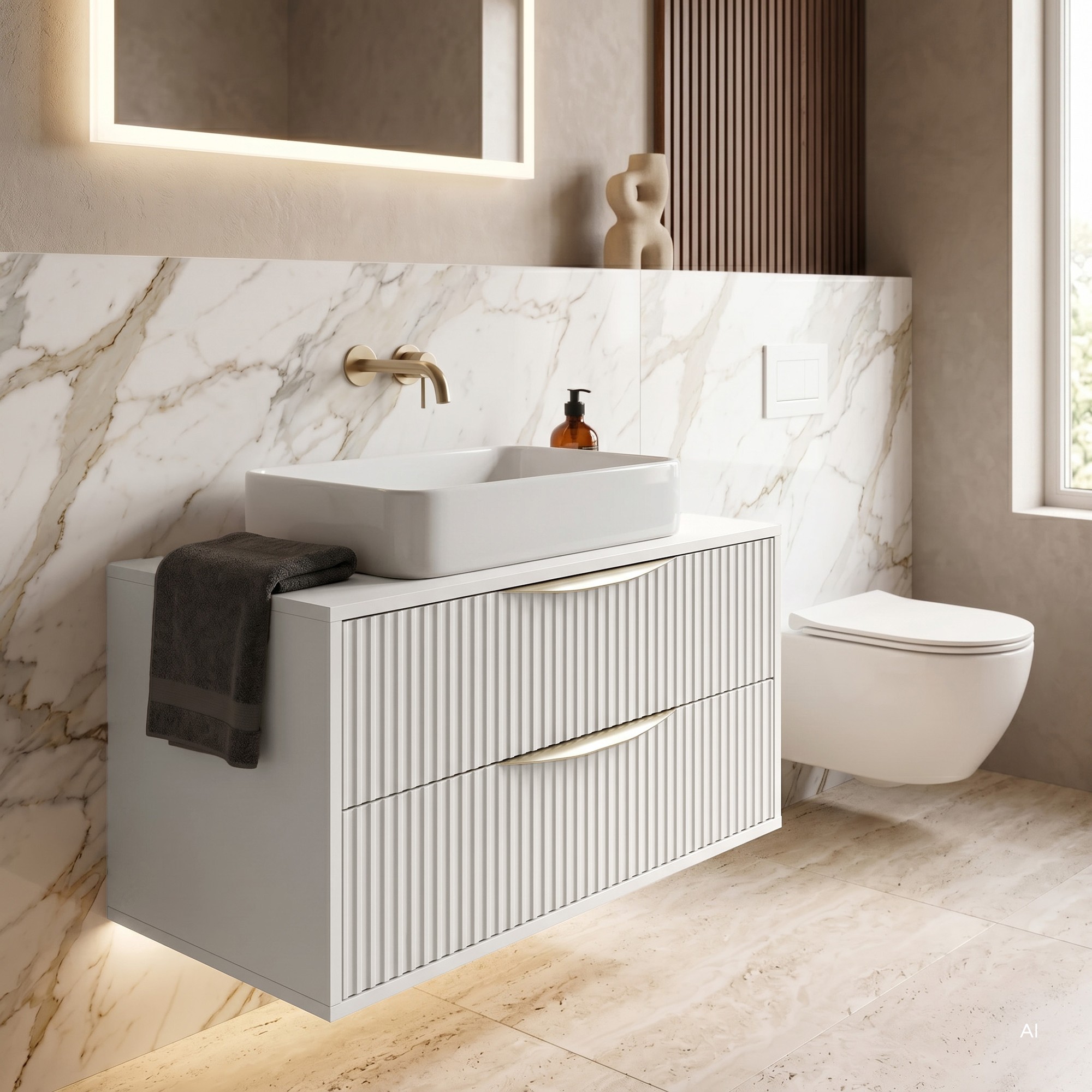 Szafka pod umywalkę Avila 2.0 80 cm, złote uchwyty, biała