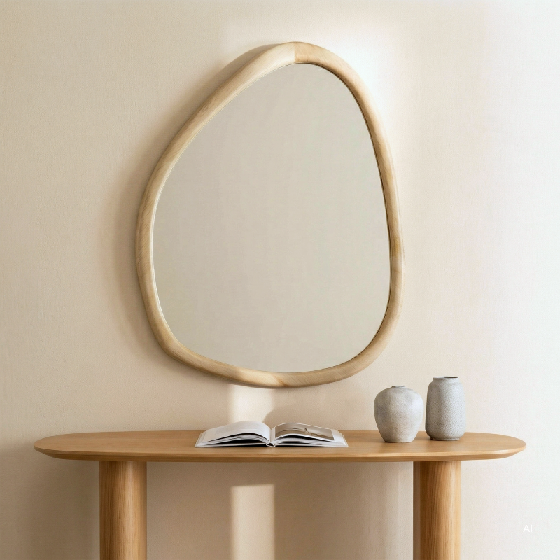 Lustro w drewnianej ramie Lisa 70x90 nieregularne, naturalne