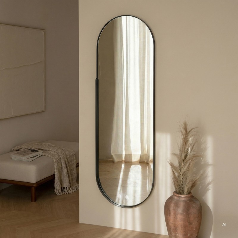 Lustro wiszące Brio z oświetleniem 40x105 cm, owalne, czarne