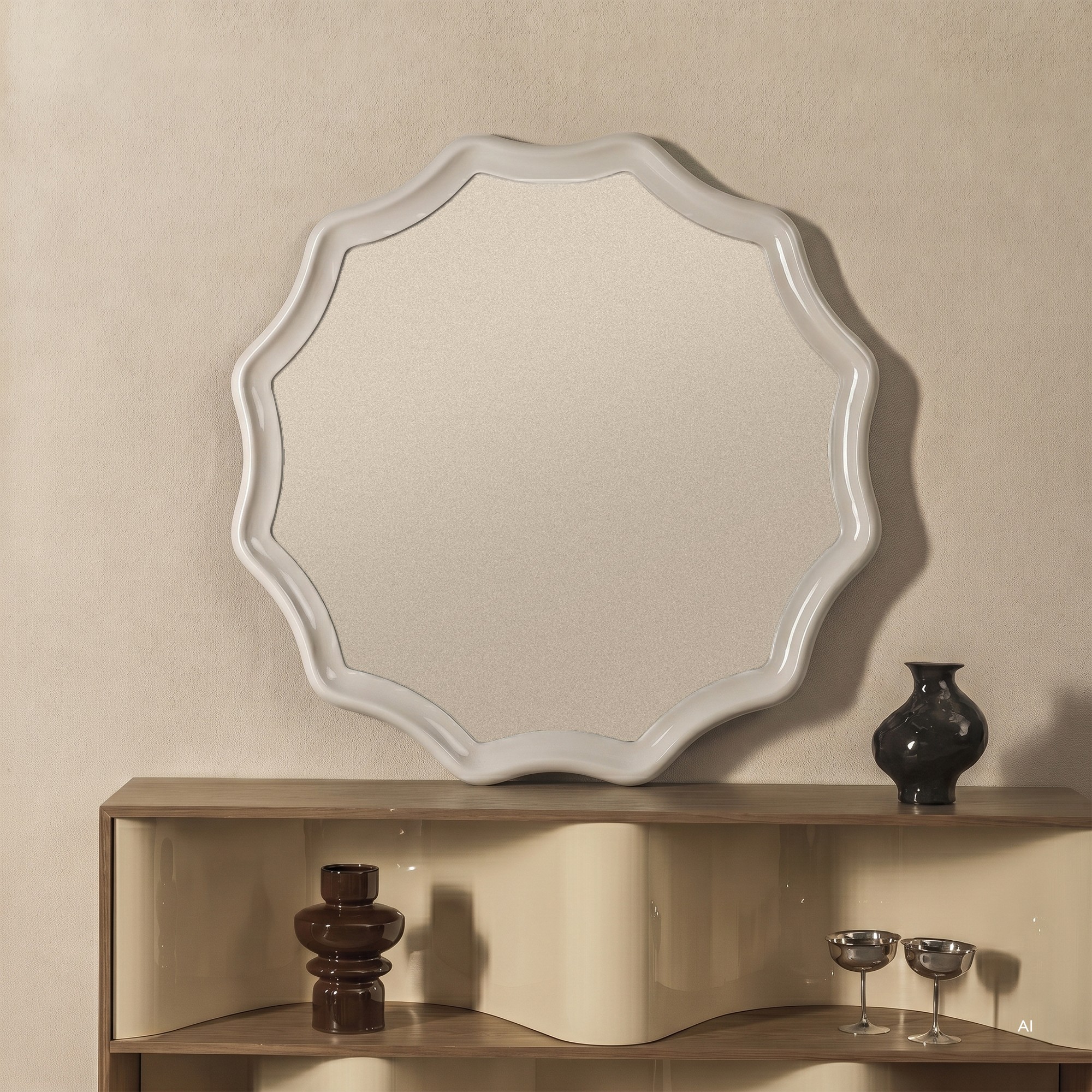 Lustro wiszące Luppo, 100 cm, jasnobeżowe, glossy