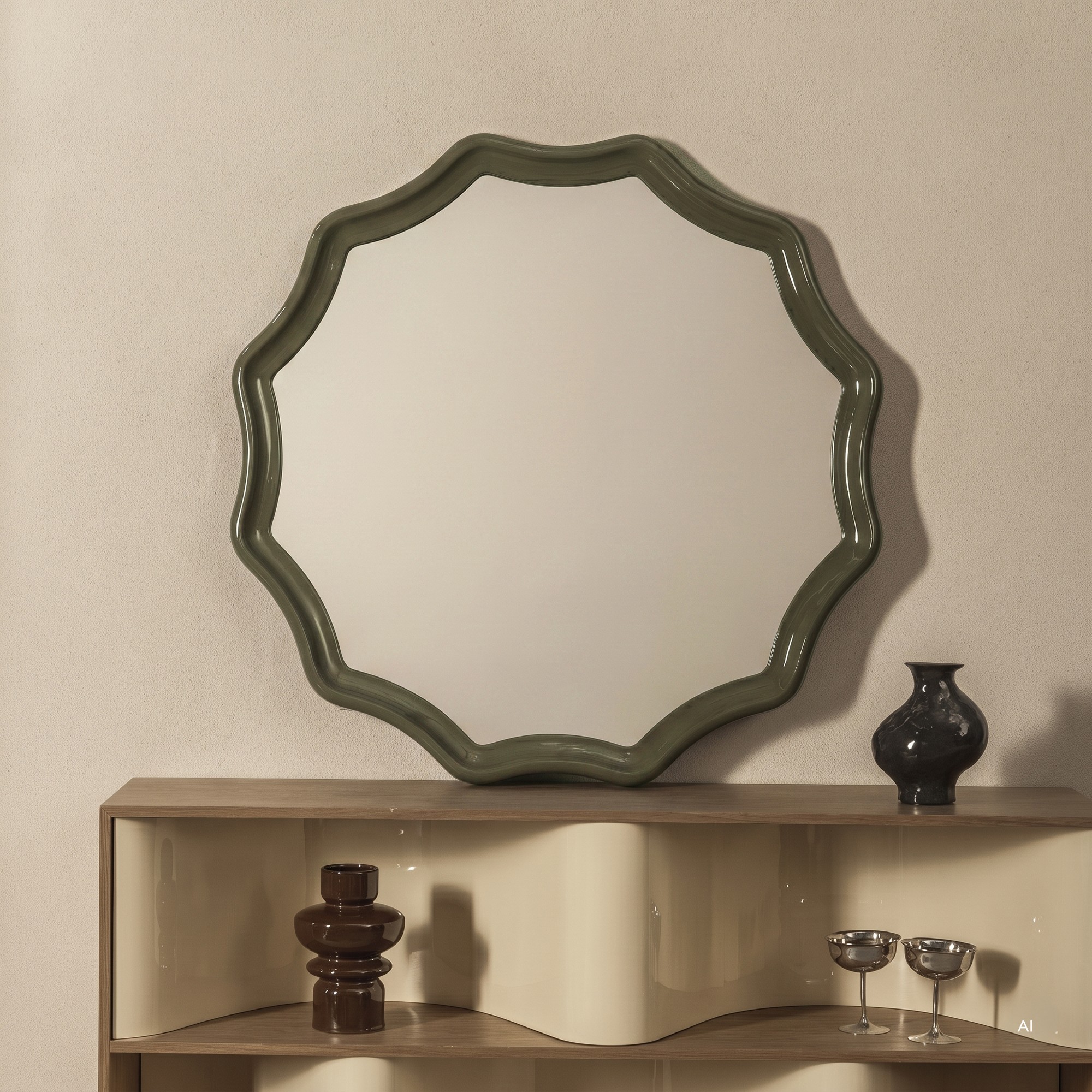 Lustro wiszące Luppo, 100 cm, zielono-szare, glossy
