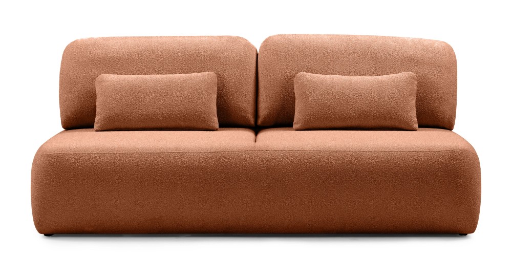 Sofa z funkcją spania i pojemnikiem Liva, miedziana, boucle