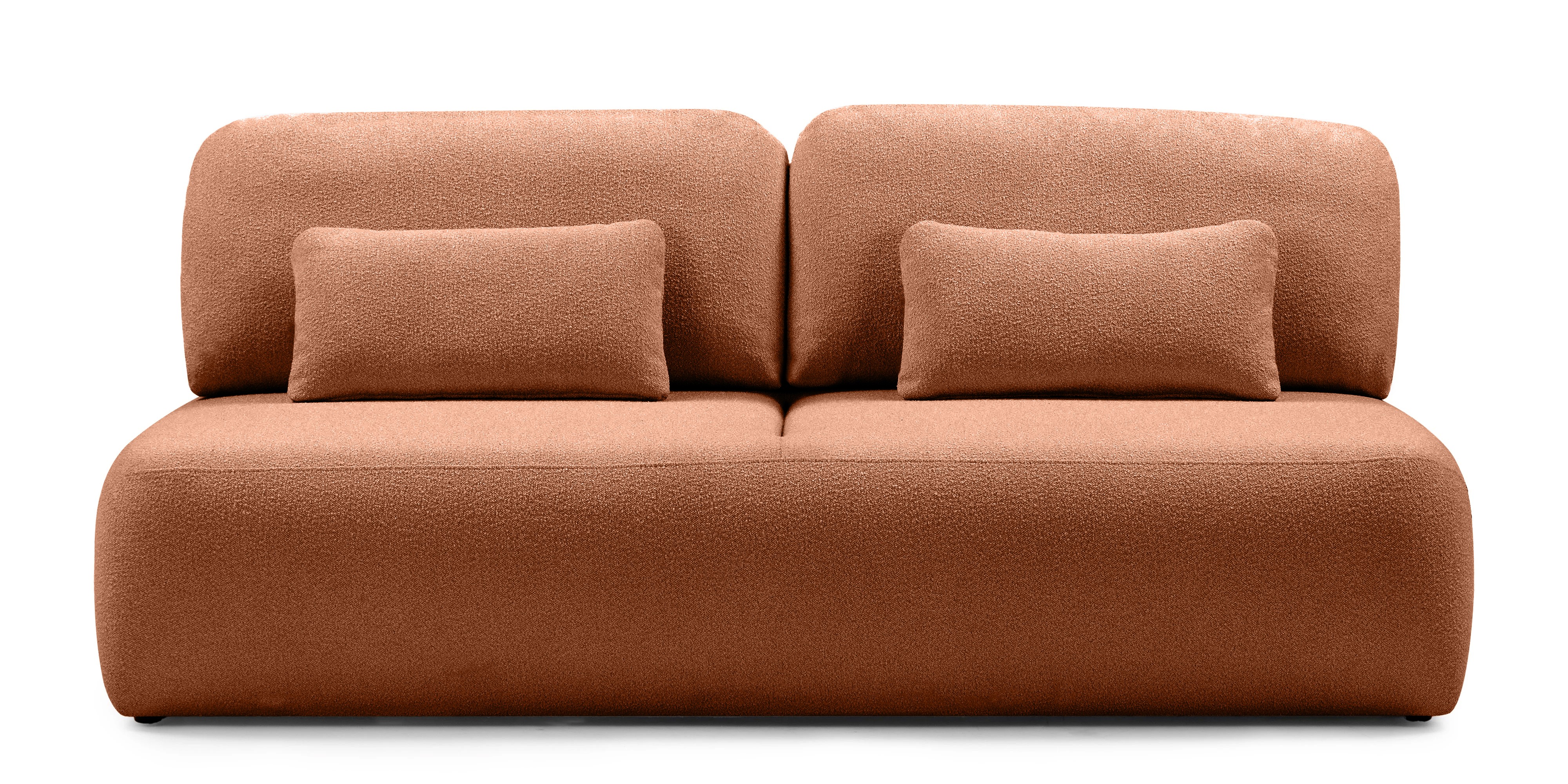 Sofa z funkcją spania i pojemnikiem Liva, miedziana, boucle