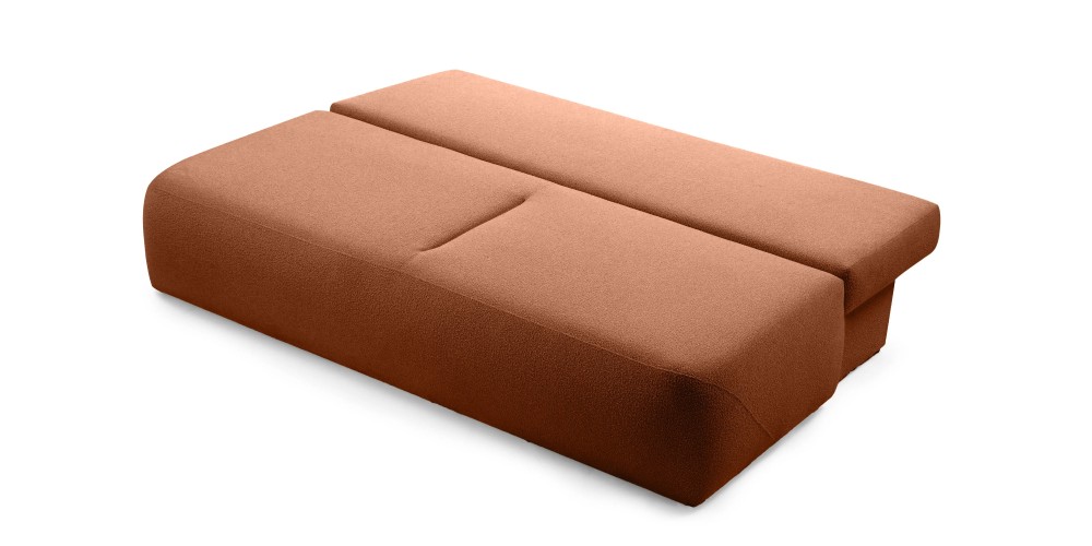 Sofa z funkcją spania i pojemnikiem Liva, miedziana, boucle