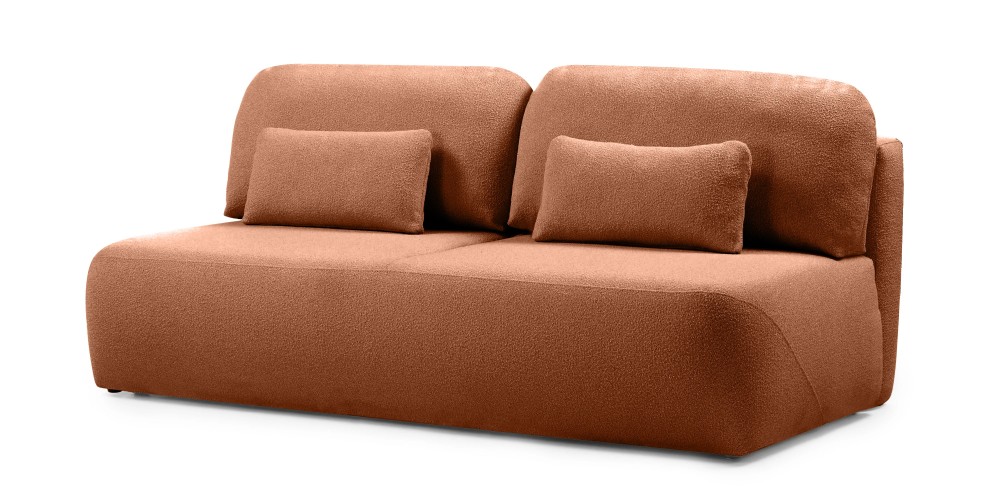 Sofa z funkcją spania i pojemnikiem Liva, miedziana, boucle