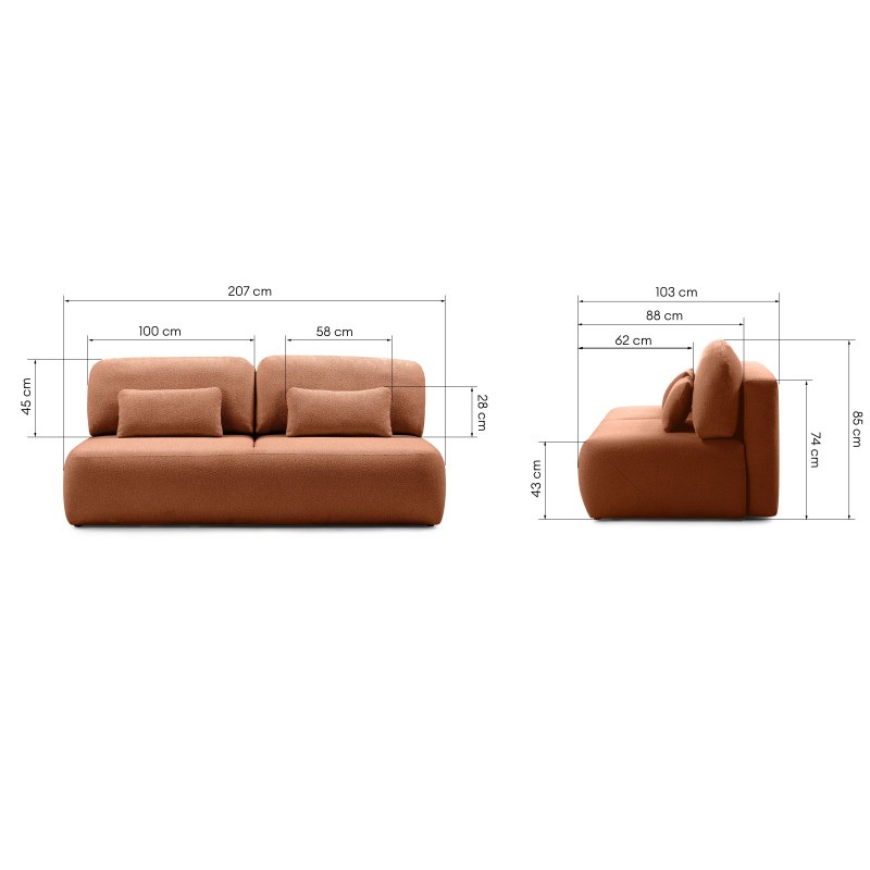 Sofa z funkcją spania i pojemnikiem Liva, miedziana, boucle