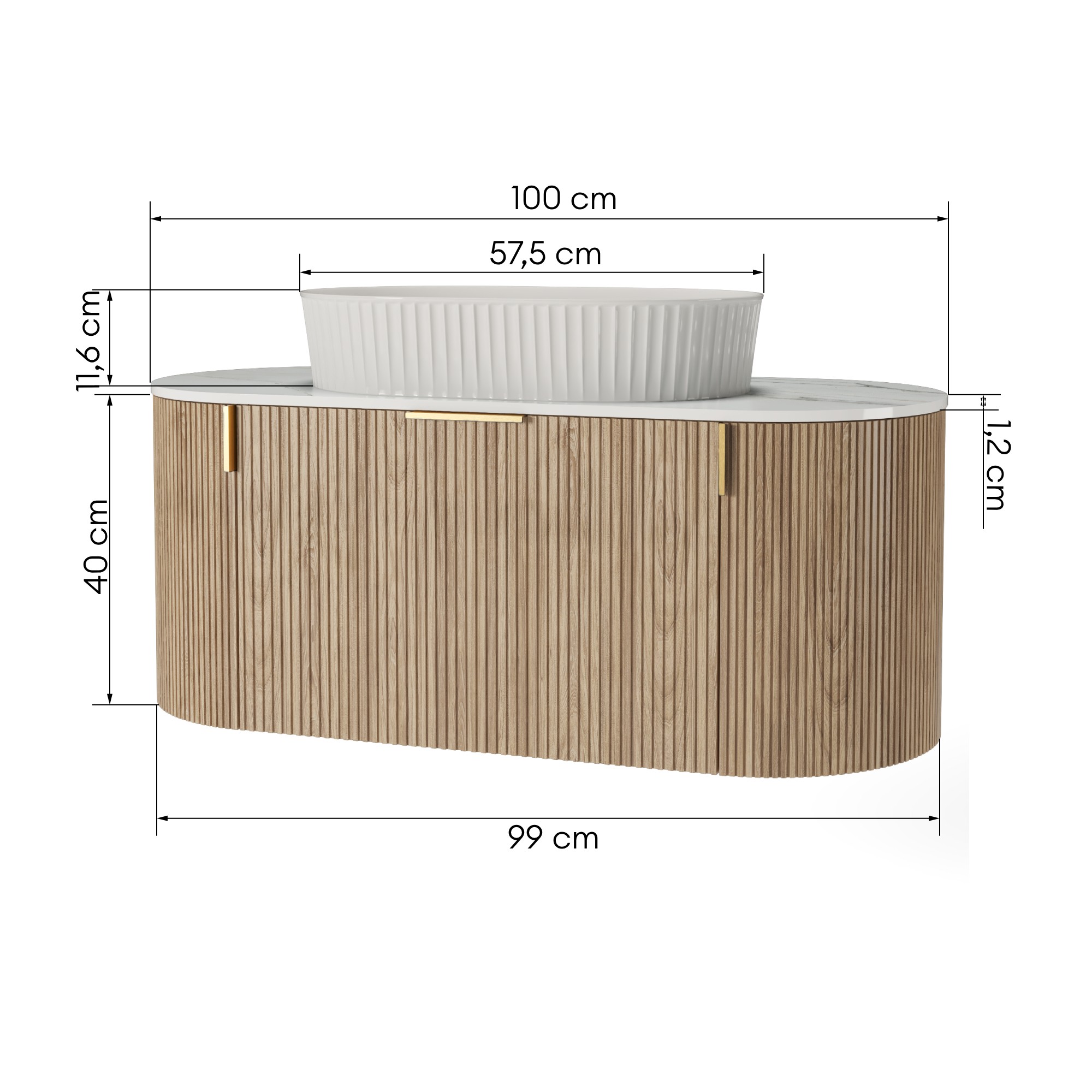 Szafka z blatem i umywalką La simplicite 100 cm Glit White/dąb