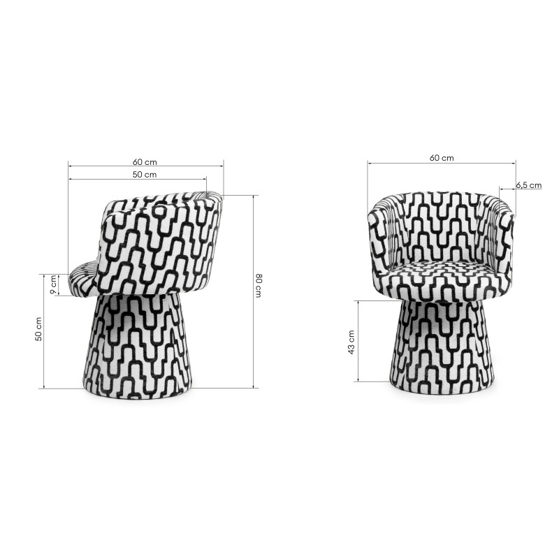 Obrotowy fotel Yato, biało-czarny, geometryczny wzór