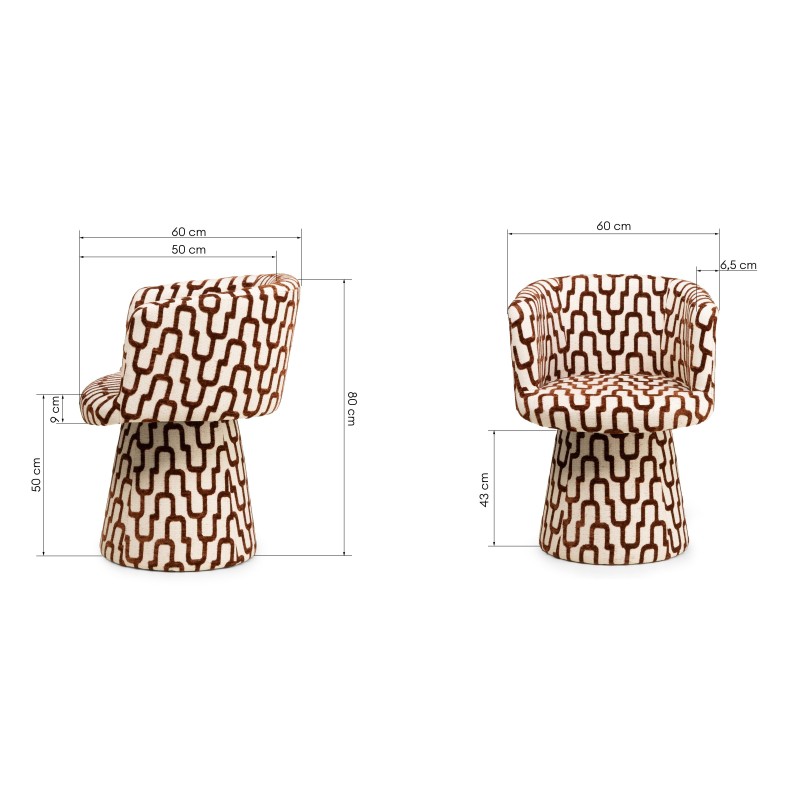 Obrotowy fotel Yato, beżowo-miedziany, geometryczny wzór