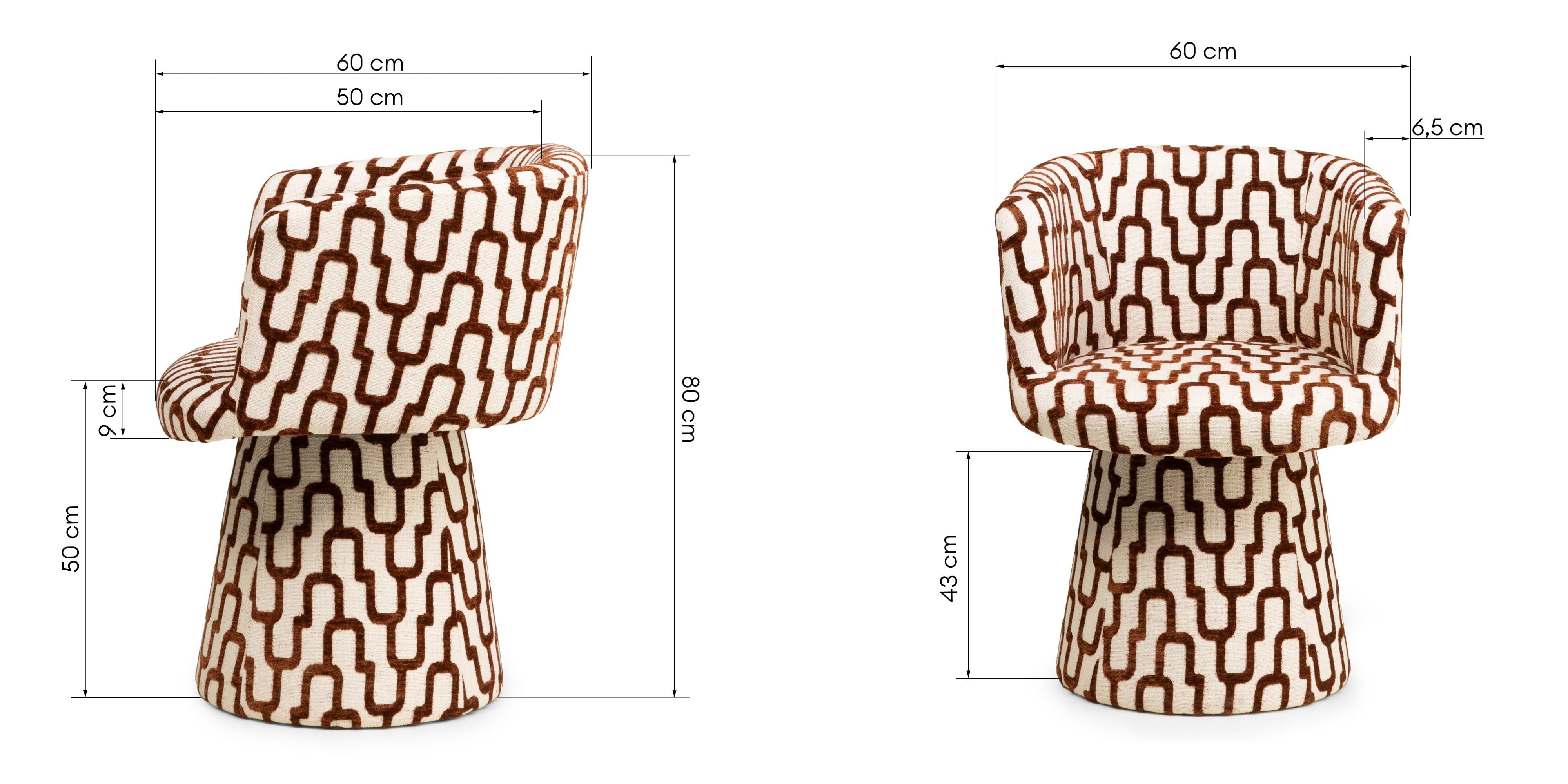 Obrotowy fotel Yato, beżowo-miedziany, geometryczny wzór