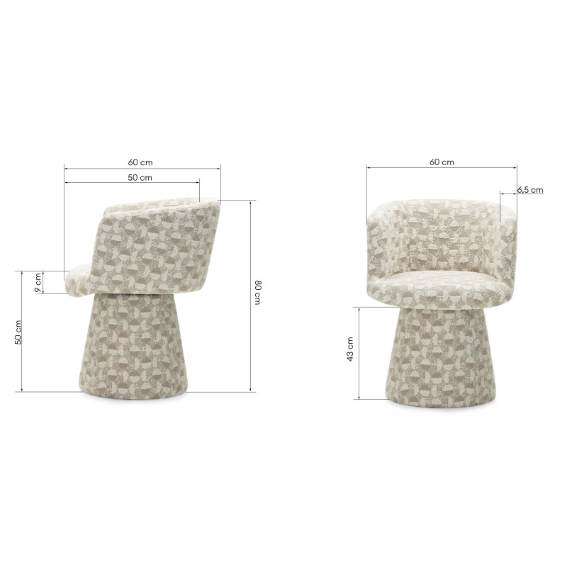 Obrotowy fotel Yato, boucle, beżowy, geometryczny wzór