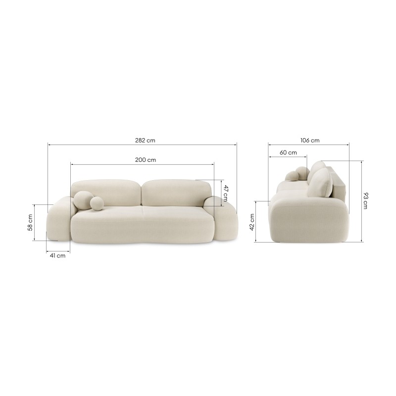 OU-3046 Sofa Linea jasnobeżowa z pojemnikiem, obła
