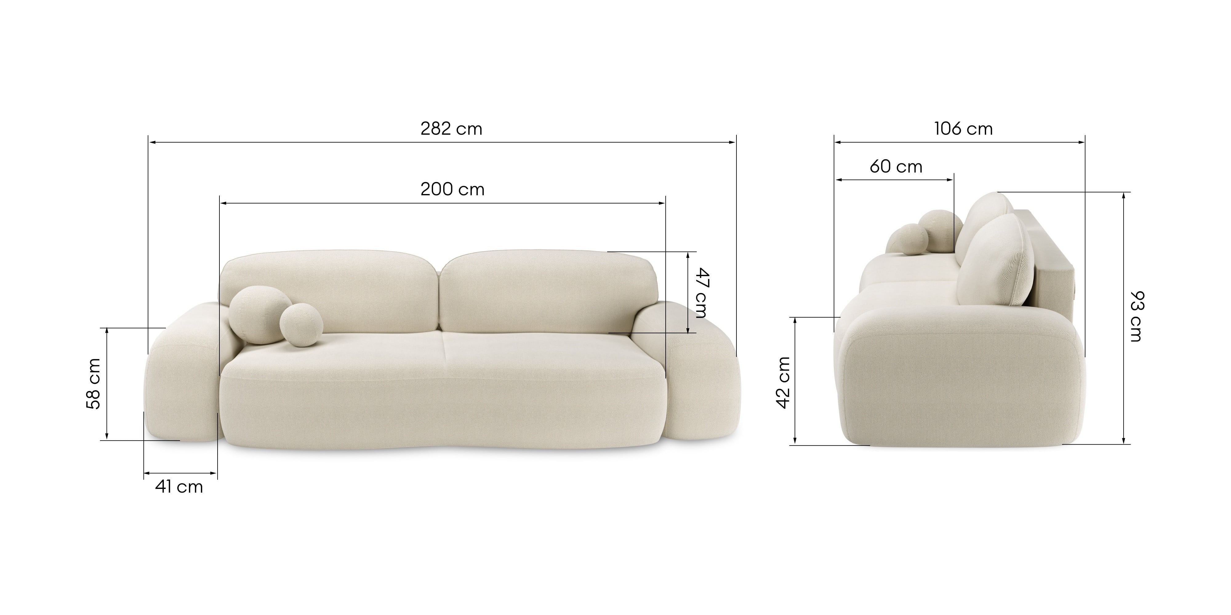 OU-3046 Sofa Linea jasnobeżowa z pojemnikiem, obła