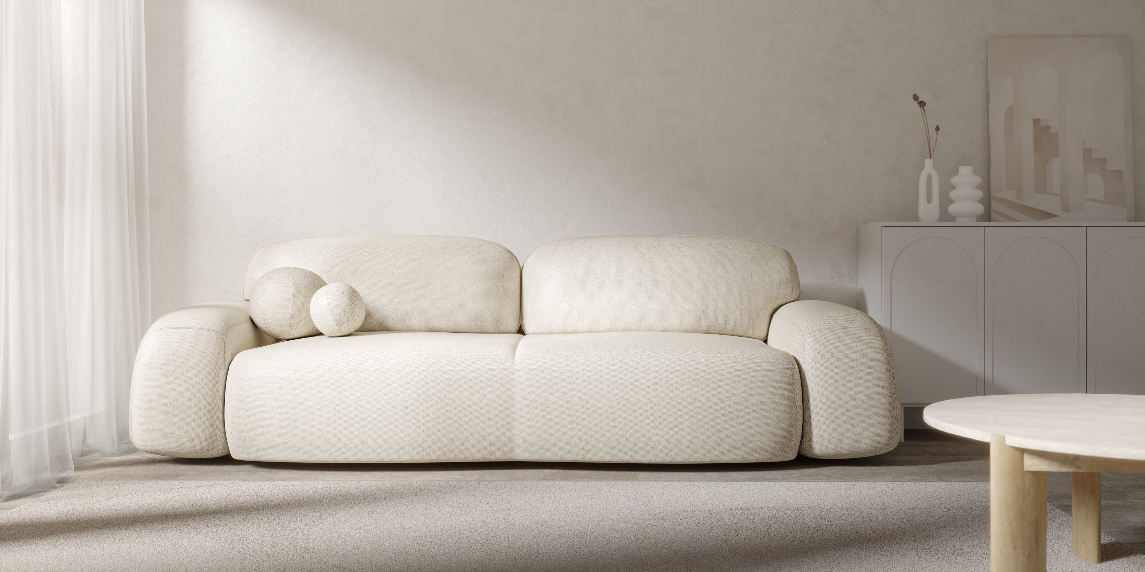OU-3046 Sofa Linea jasnobeżowa z pojemnikiem, obła