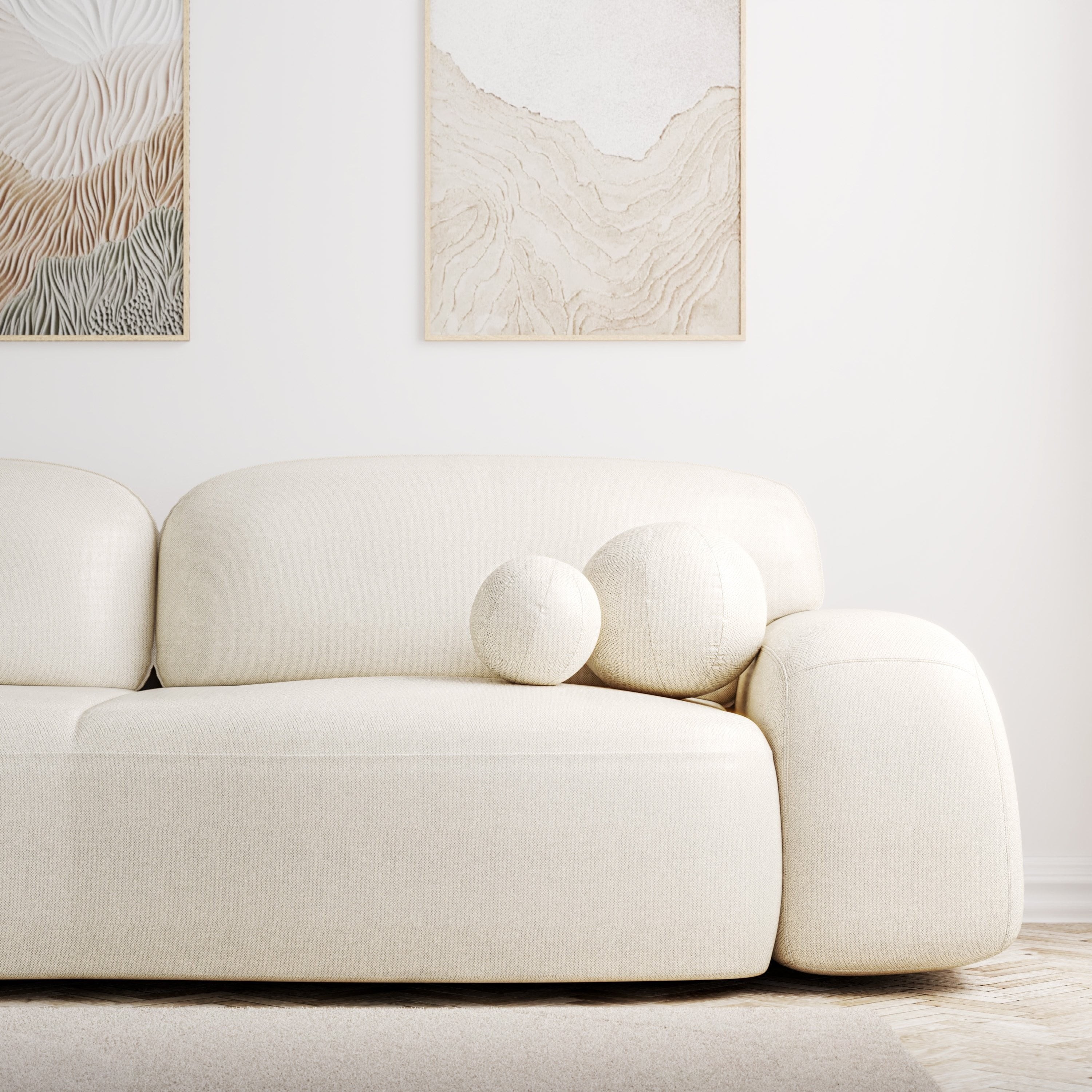 OU-3046 Sofa Linea jasnobeżowa z pojemnikiem, obła