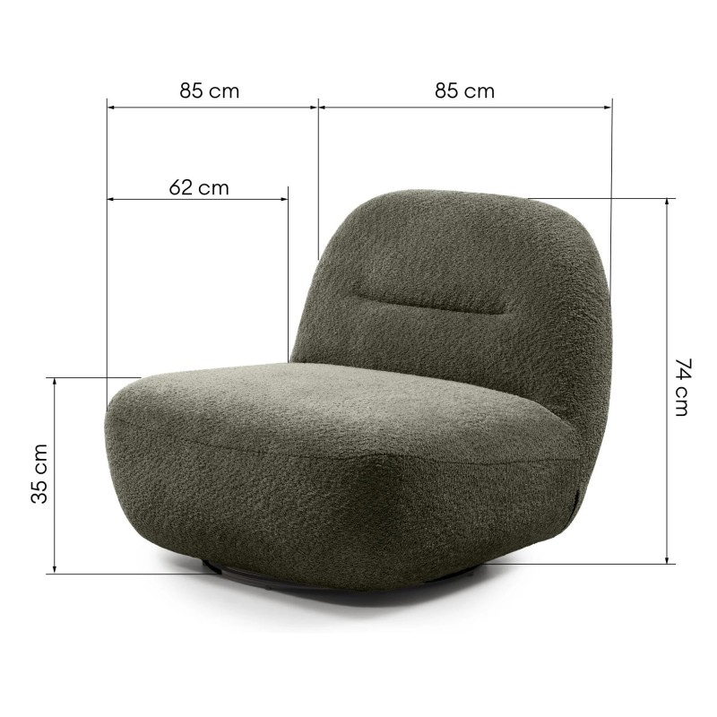 OU-3034 Fotel obrotowy Bonita oliwkowozielony, boucle, obłe kształty