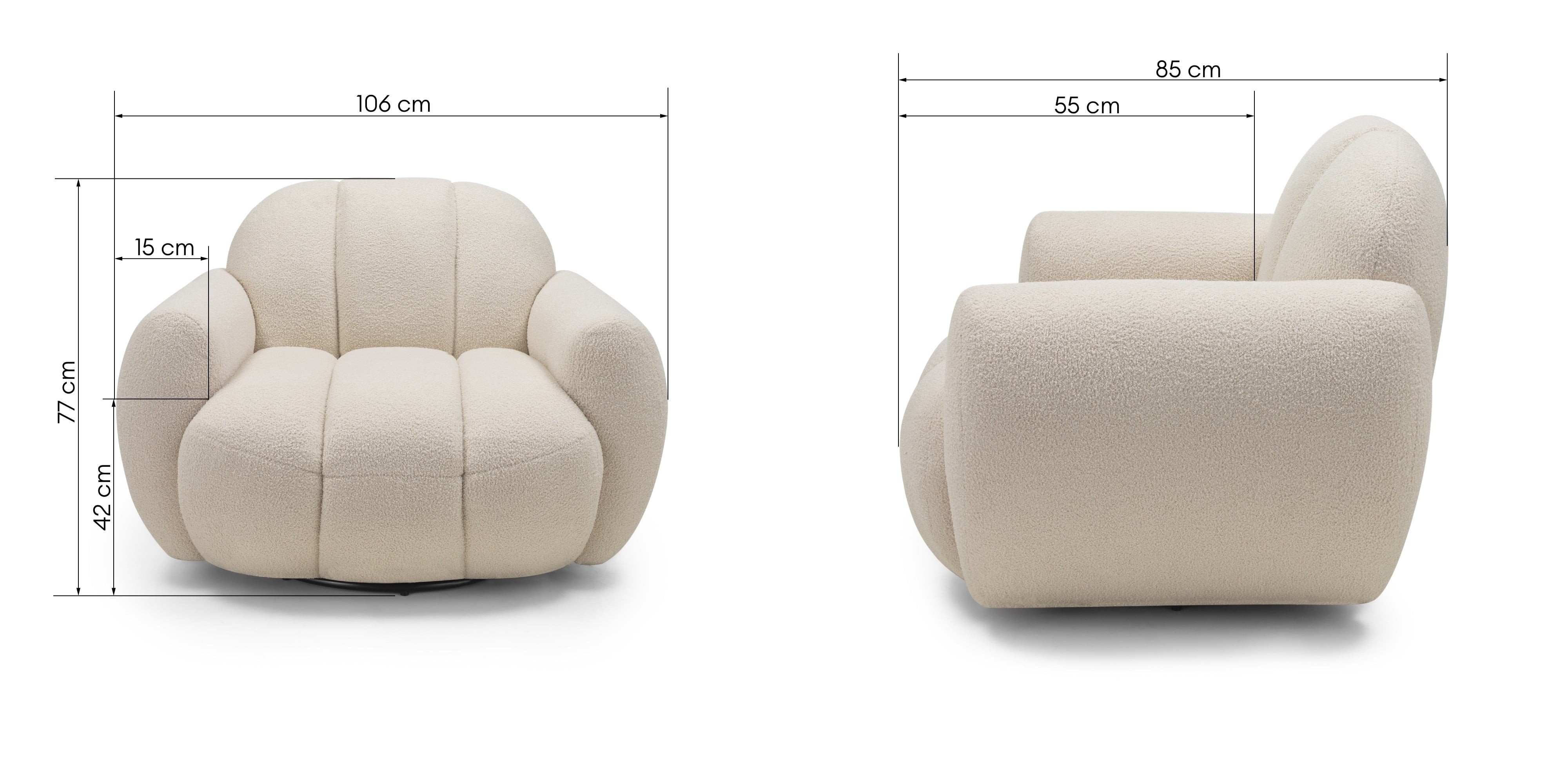 OU-3021 Fotel obrotowy Solla, jasnobeżowy, boucle, obłe kształty