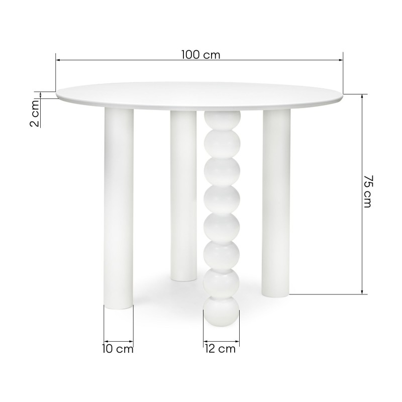 OU-3073 Stół Bolla 100 cm, fornir bukowy, biały, dekoracyjna noga