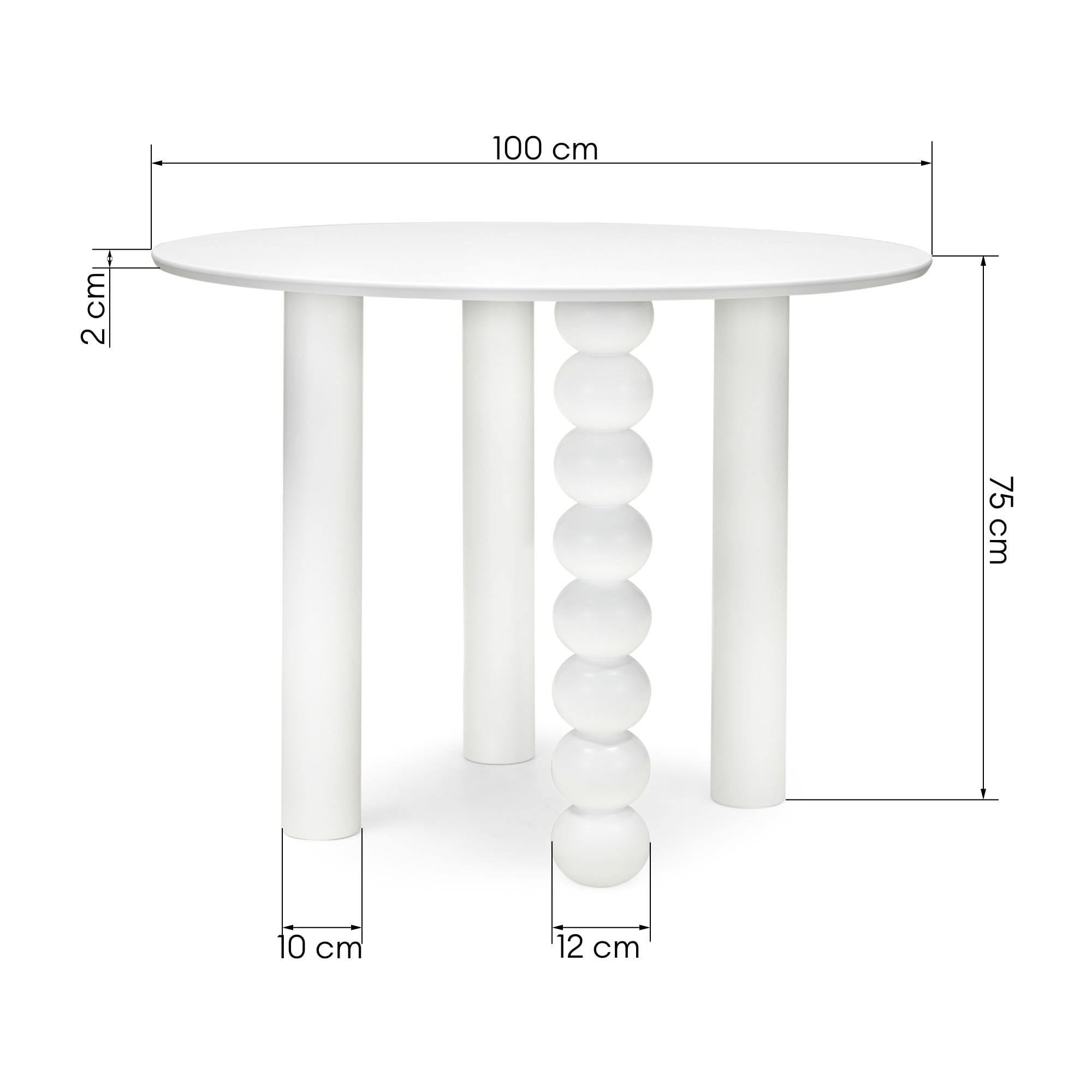 OU-3073 Stół Bolla 100 cm, fornir bukowy, biały, dekoracyjna noga