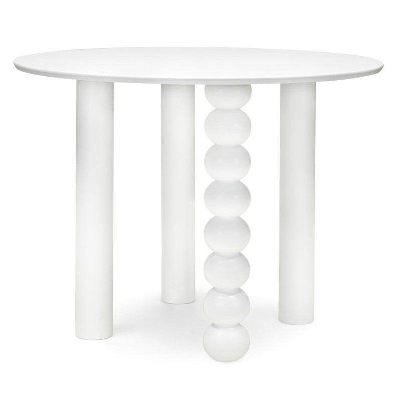 OU-3073 Stół Bolla 100 cm, fornir bukowy, biały, dekoracyjna noga
