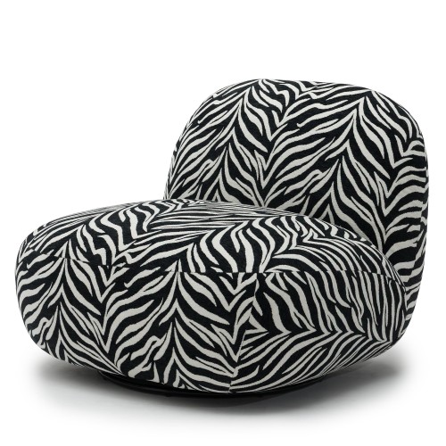 Fotel obrotowy Mikado czarno-biały żakard zebra, zaokrąglony
