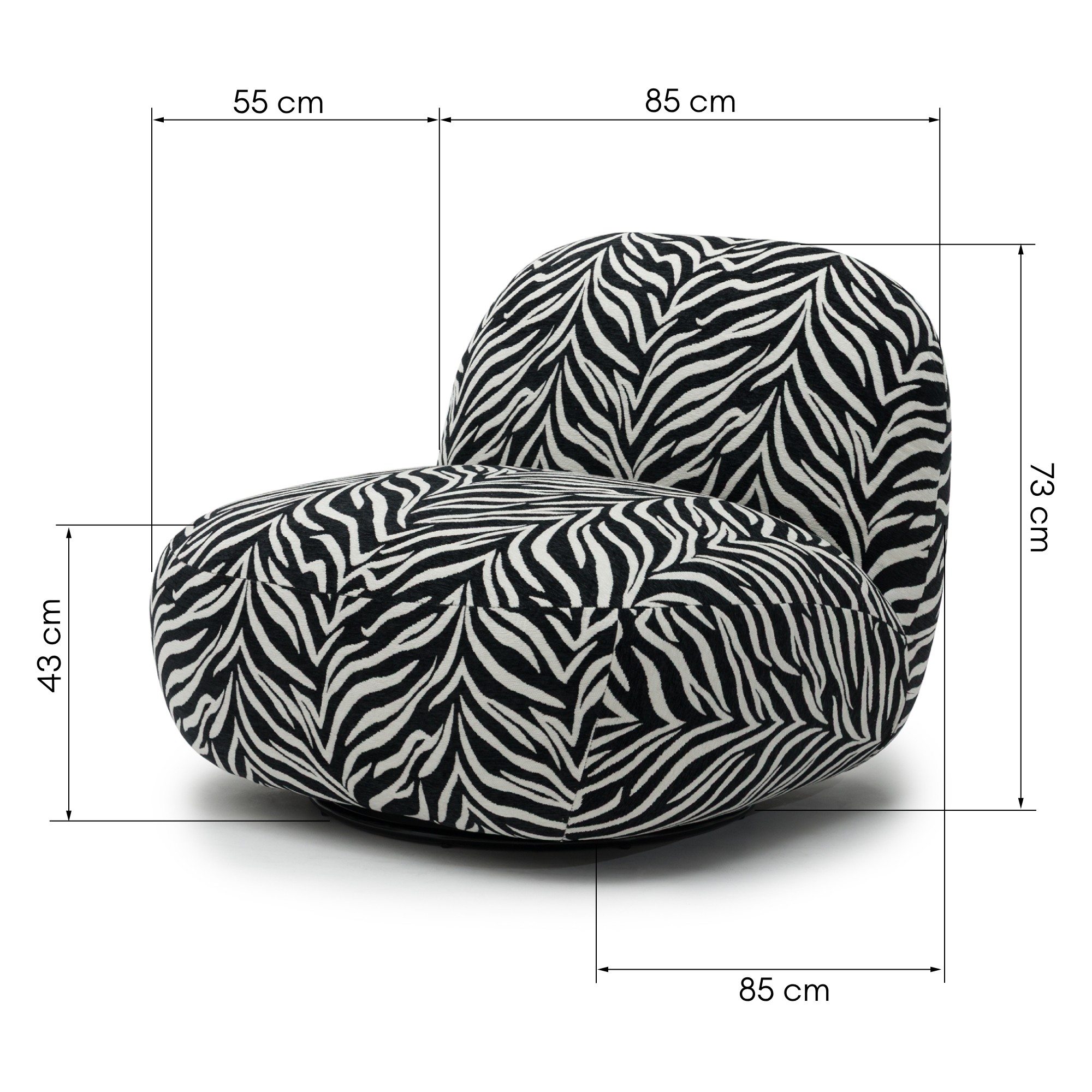 Fotel obrotowy Mikado czarno-biały żakard zebra, zaokrąglony